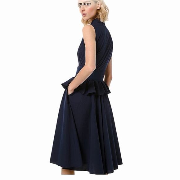 MICHAEL KORS COLLECTION Cotton Poplin Peplum Sleeveless Shirtdress Navy EUC Sz 4 - Picture 2 of 10